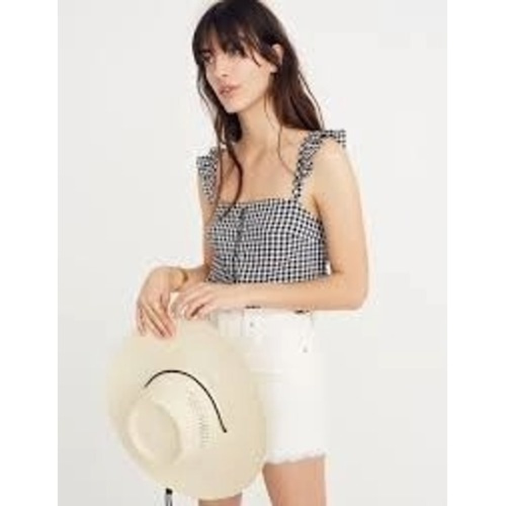 Madewell ruffle-strap cami top women 4 linen blend Gingham Check cami blouse